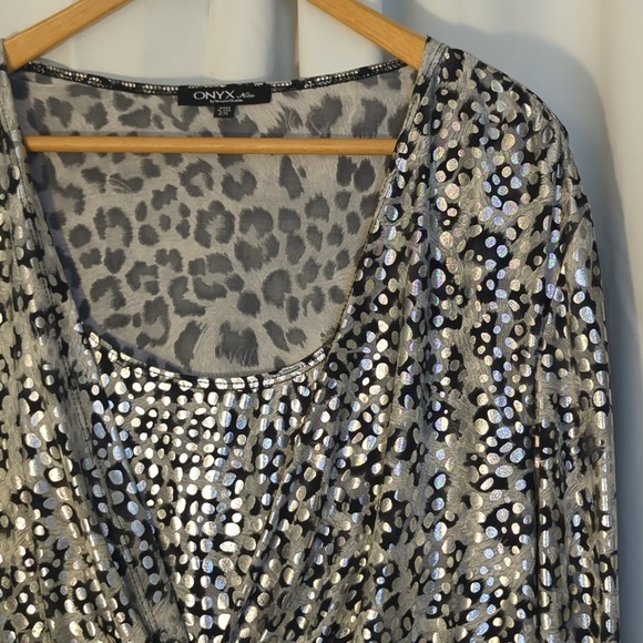 Onyx Nite By Wendye Chaitlin Shirt, Women's 2x, Black Gray Silver, Dressy - Picture 1 of 6